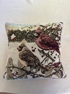 Vintage Cardinal Tapestry Throw Pillow 14.5" Square - Cottagecore